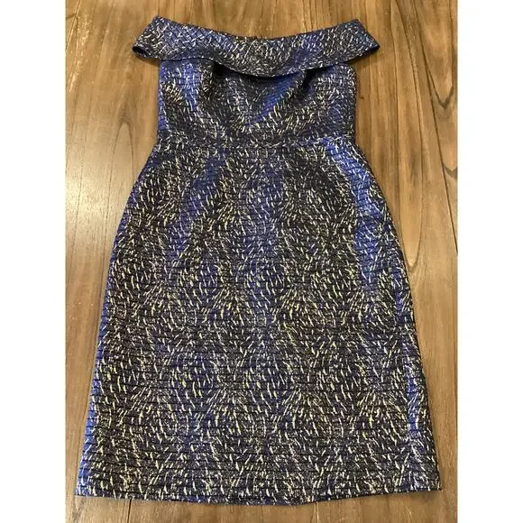 Teri Jon by Rickie Freeman Jaquard Stripe Off the Shoulder Sheath midi Dress 10 - Picture 6 of 9